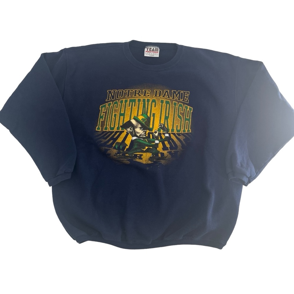 Vintage 90s Notre Dame University Sweatshirt Amens XL Blue Fighting‎ Irish Crew